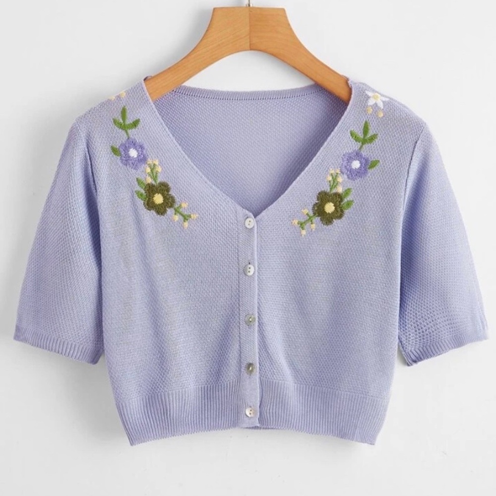 Flower Embroidery Crop Cardigan